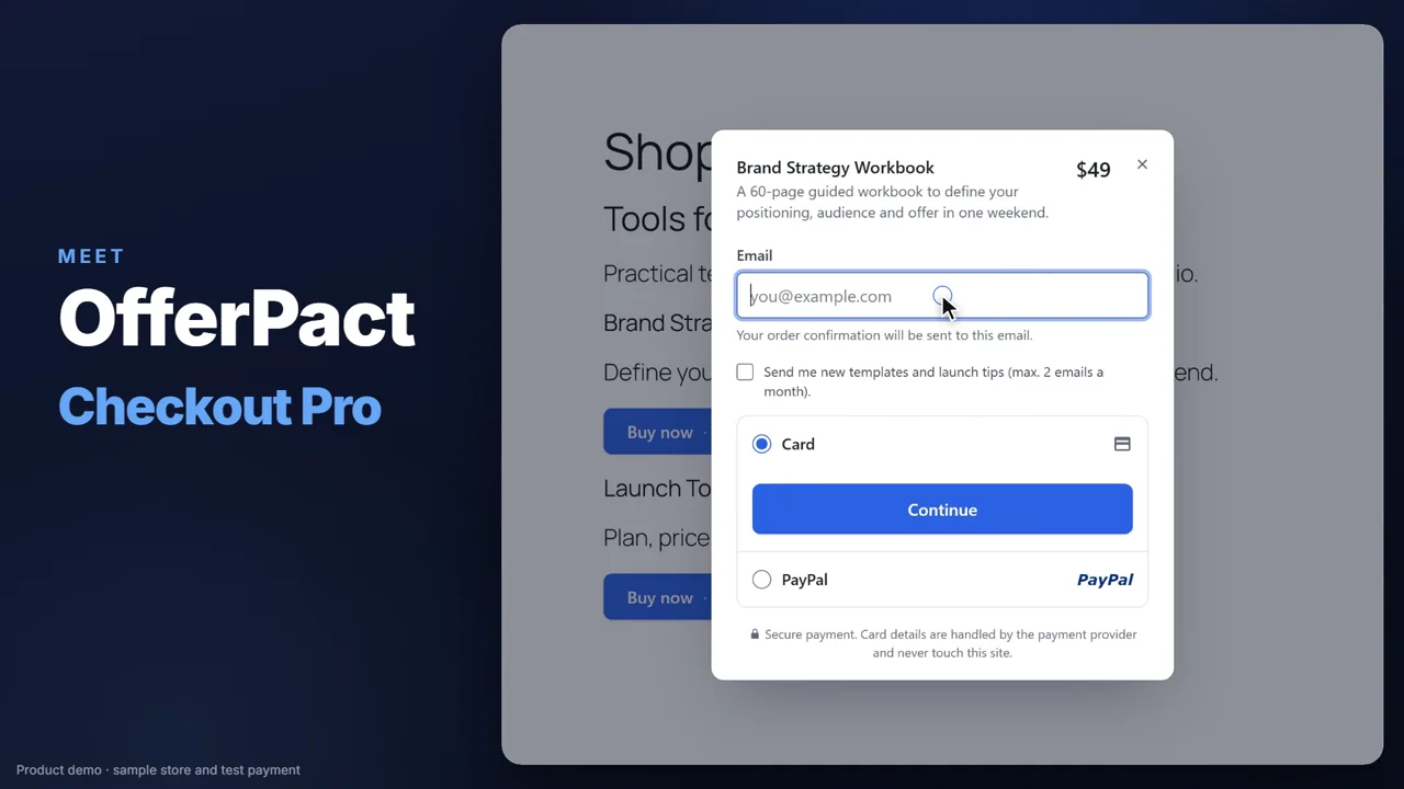 OfferPact Checkout Pro checkout popup open on a WordPress store page